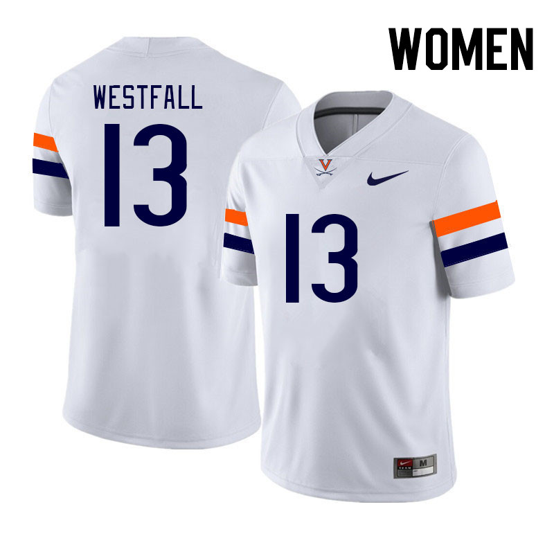 Women #13 Sam Westfall Virginia Cavaliers College Football Jerseys Stitched Sale-White - Click Image to Close